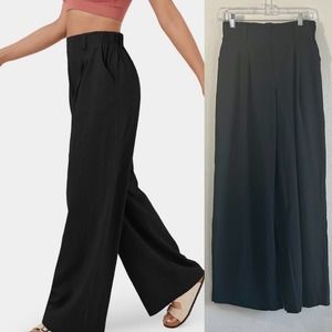 Halara High Waisted Plicated Side Pocket Wide Leg Pant, black size S 100% Cotton
